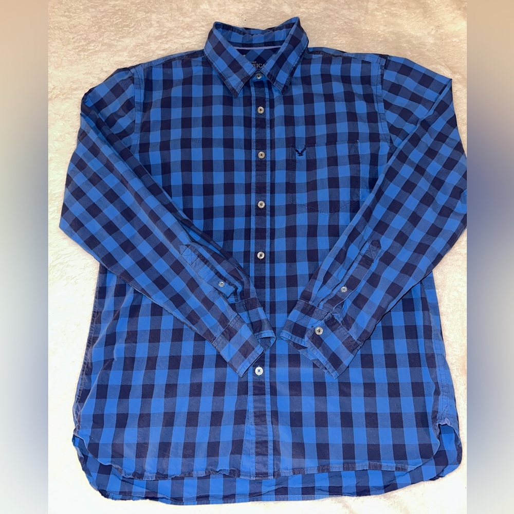 American Eagle Long Sleeve Shirt Men's‎ Blue Check  Size Large